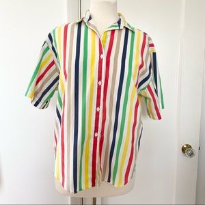 Womens Vintage 80s 90s Rainbow Striped Short Sleeve Shirt S/M